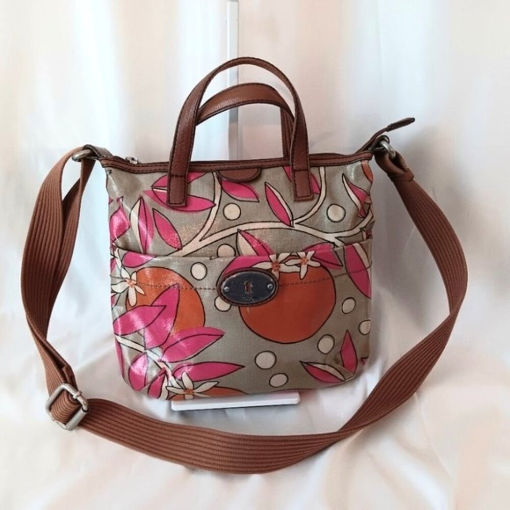 LIKE NEW 🌻 Fossil KeyPer Crossbody Bag Floral Coated Canvas & Leather Bag
